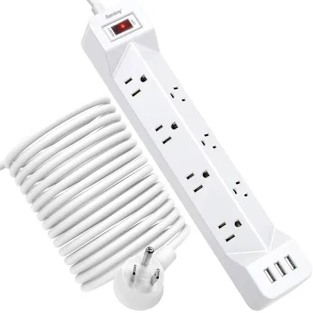 16.5 Ft Power Strip Surge Protector Flat Plug with USB, SUPERDANNY 7 Wide Spaced Outlets 3 USB Ports Mountable Extension Cord Charging Station, Overload Protection for Home Office Hotel Dorm, White