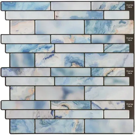 10-Sheet Peel and Stick Backsplash Tile, Blue Marble Stone Self Adhesive Removable Tiles for Kitchen Bathroom, 12"x12"