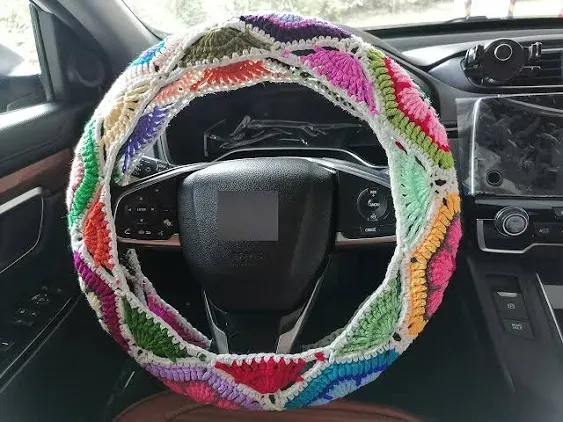 YDMCrochet Sunflower Crochet,Galsang Flower Steering Wheel Cover for Women Girl (Steering Wheel Cover+2 Seatbelt Covers)