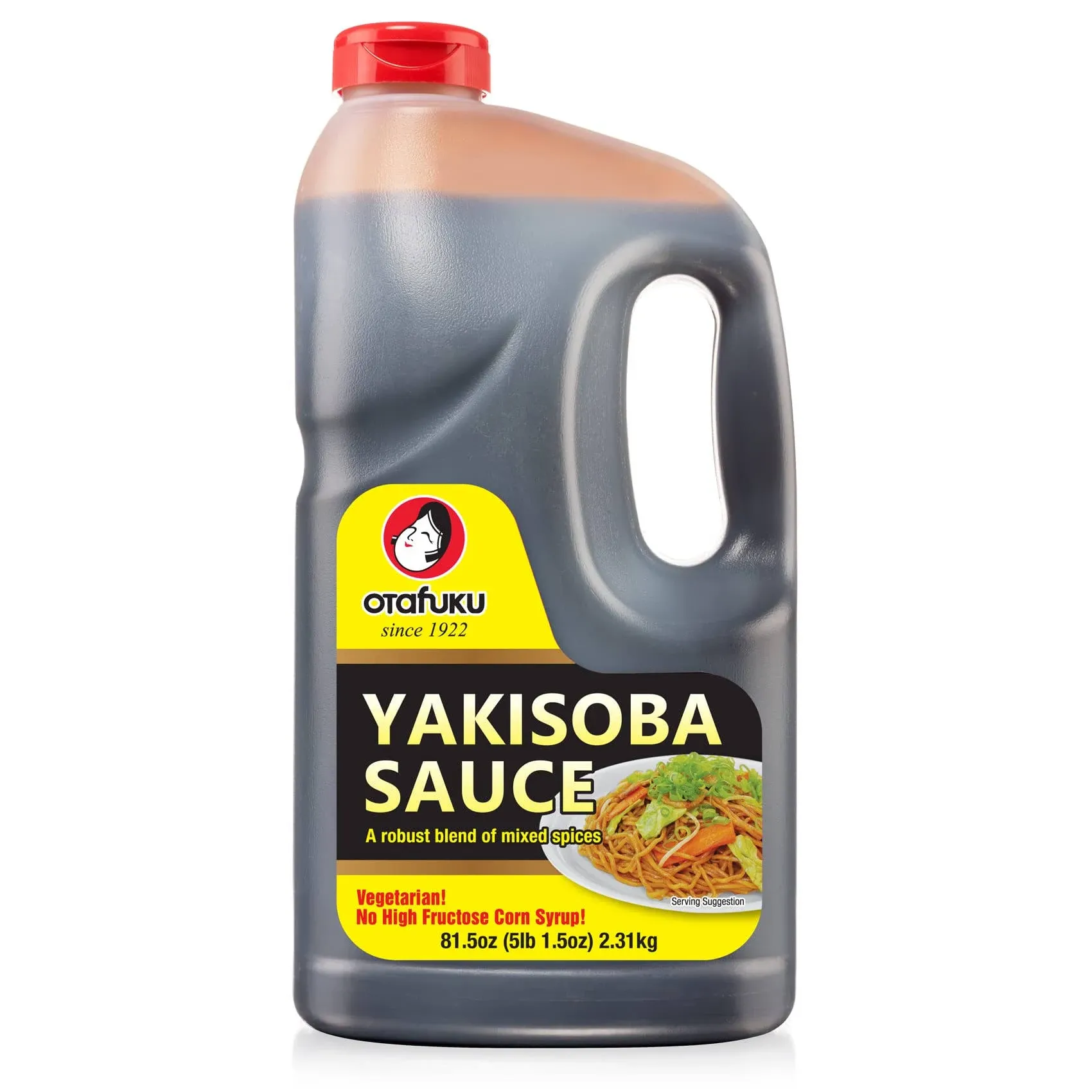 Otafuku Yakisoba Sauce for Japanese Stir Fry Noodles, Vegan Yakisoba Sauce Authentic Umami Flavor - No Artificial Flavors, Colors or Preservatives, Restaurant Size (81.5 Oz) 1/2 Gallon