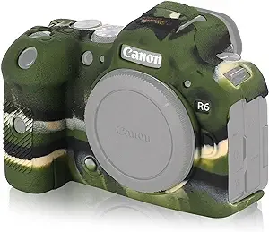 Camera Case for Canon R6 R6II - Silicone Protective DSLR Skin Cover, Detachable Cage, Shockproof, Dustproof (Camouflage)