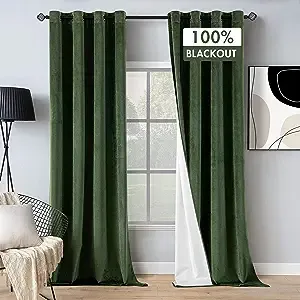 MIULEE Green 100% Blackout Thermal Insulated Curtains Grommet Darkening Curtains Draperies 2 Panels