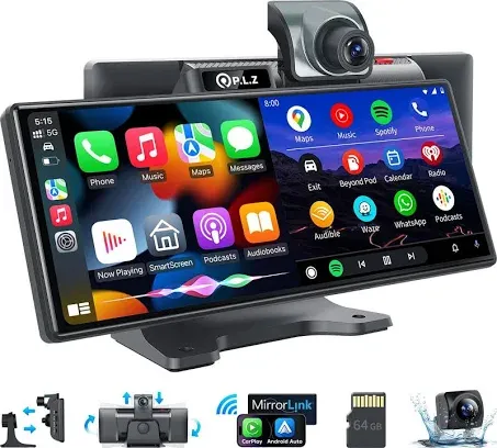 PLZ 9.3" Wireless Portable Apple Car Play Stereo Screen for Car, Plug in Carplay Android Auto, Audio Receiver, FM Radio Transmitter Touchscreen, 1080P Backup Camera, Bluetooth 5.3, 2.5K Dash Camera