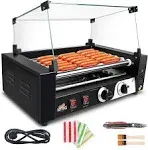 LIANQIAN Commercial Electric 18 Hot Dog 7 Rollers Grill Cooker Machine,1400W with Removable Stainless Steel Drip Tray and Cover