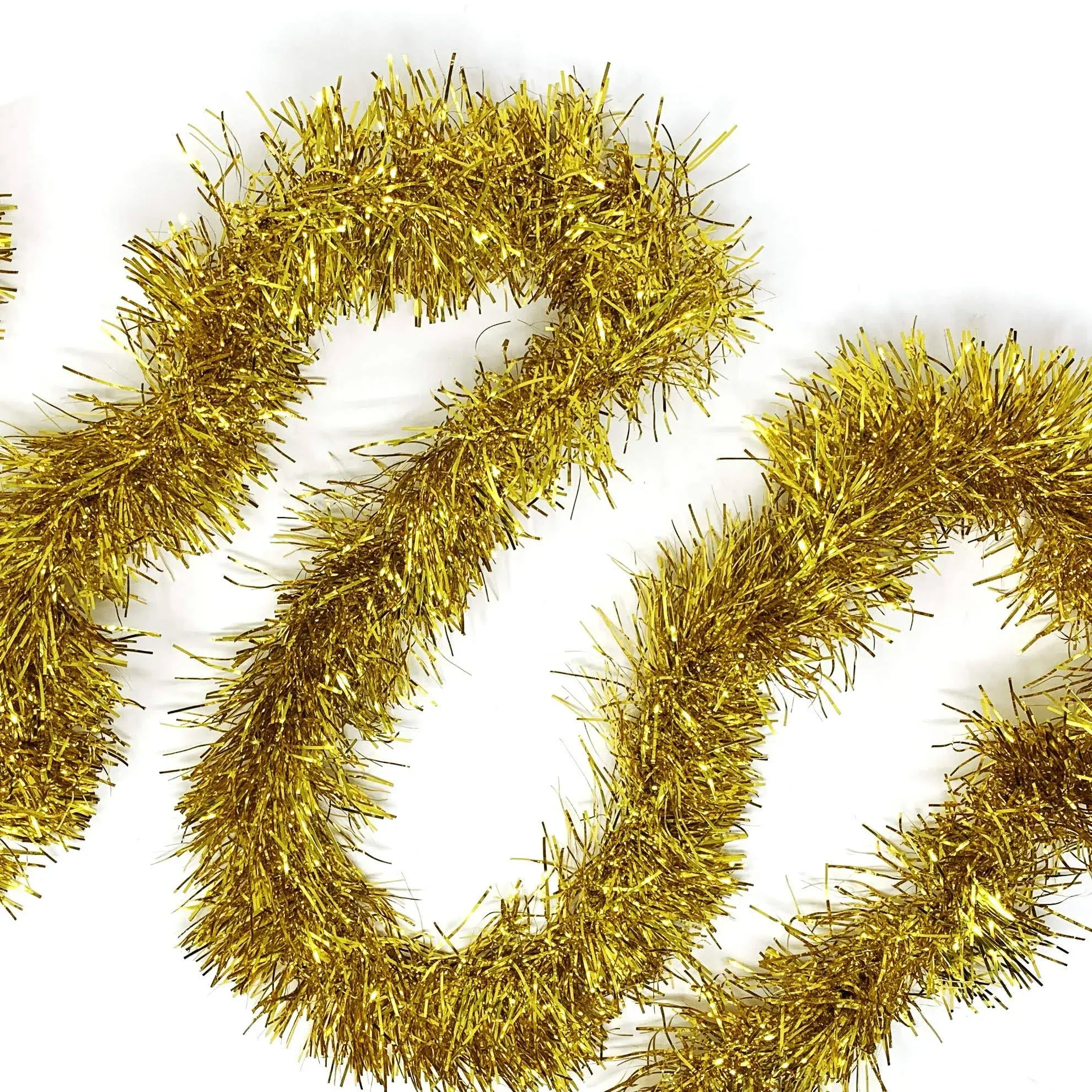 Allgala Gold Tinsel Garland, 50 Feet Christmas Metallic Foil Tinsel Garland Decoration for Holiday Tree Walll Rail Home Office Event Fall Thanksgiving Decoration