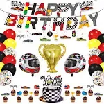 Race Car Birthday Party Supplies Race Car Party Decorations with Race Car Happy Birthday Banner Cake Topper Cupcake Toppers Balloons Hanging Swirls