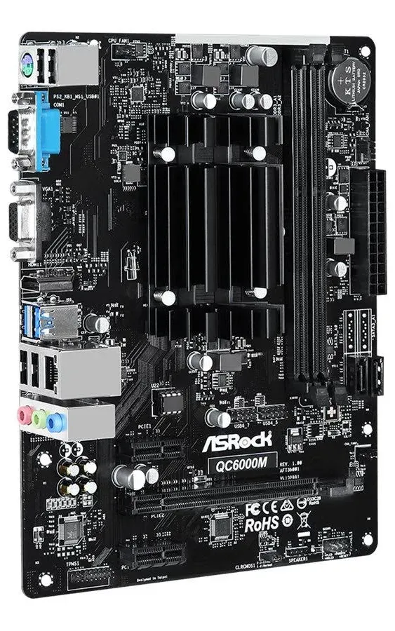 ASRock QC6000M AMD FT3b Beema E2-6110 Quad-Core APU DDR3 1600 MHz D-Sub, HDMI 32 GB SATA3 6.0 Gb/s Micro ATX PS/2 Mouse/Keyboard Port