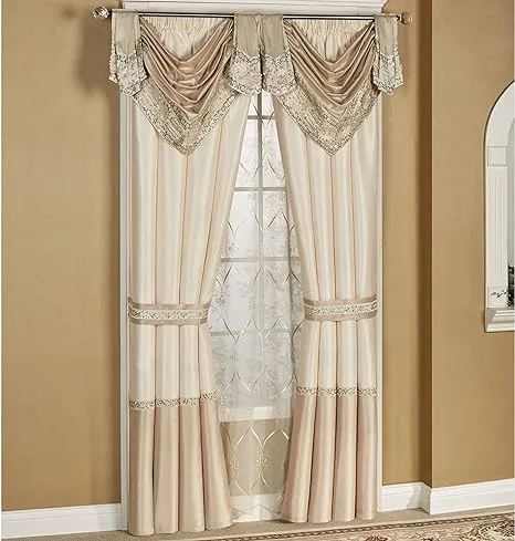 Touch of Class Luxury Floral Sequin Elegante Faux Silk Light Gold Window Valance Toga Swag 24 x 20 Inches