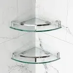 Bathroom Shelves, Glass Shelf Wall Mounted Glass Corner Shower Shelf with 304 Stainless Steel Rail Glass Shelf for Bathroom (2 Packs)