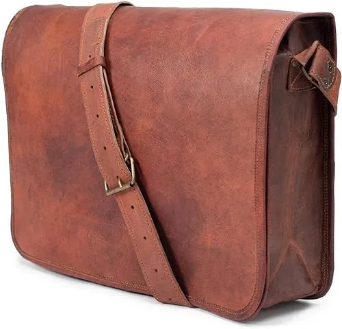 Anuent 15 inch Vintage Brown Leather Laptop Bag Handmade Satchel Crossbody ...