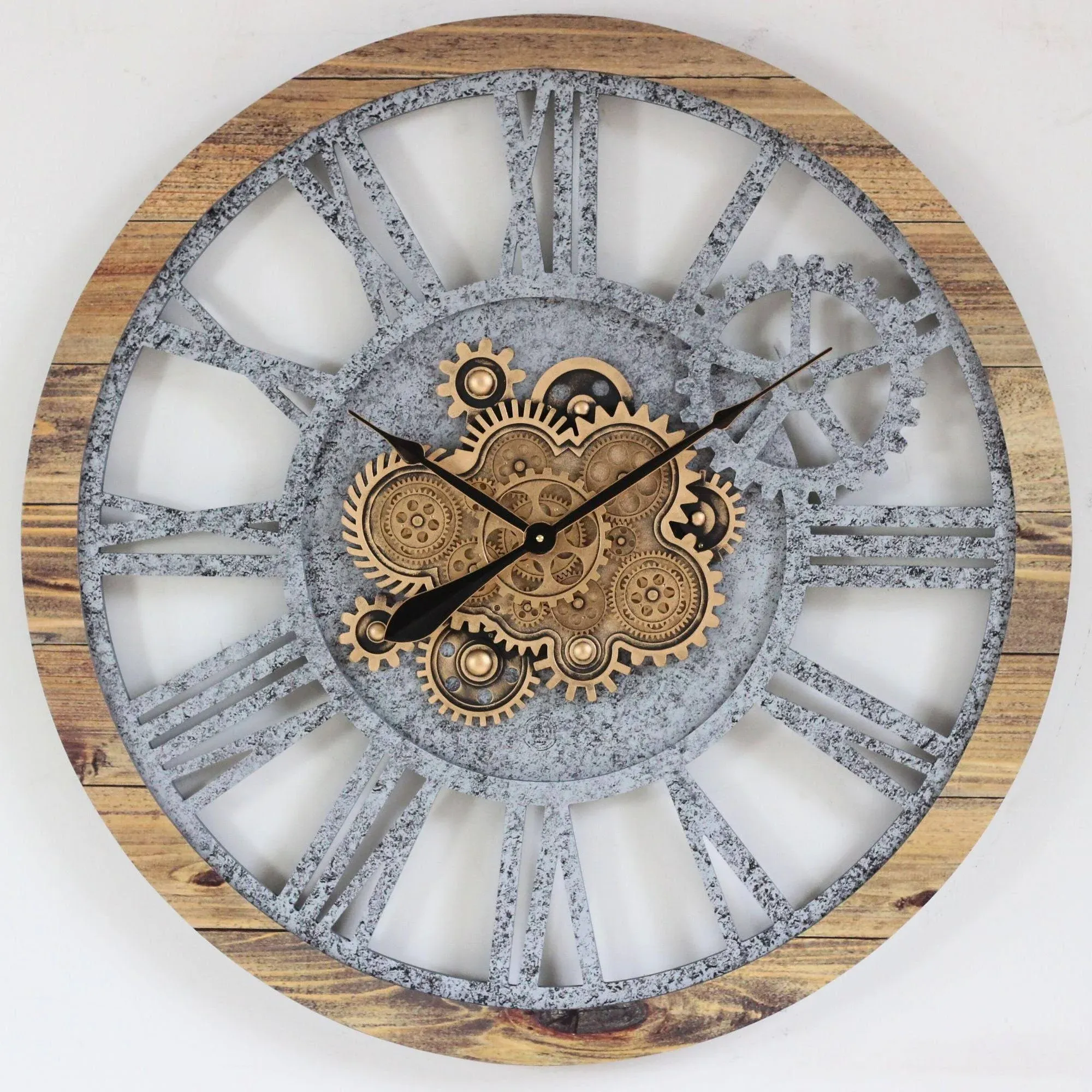 The Gears Clock 36'' Inch Real Moving Gear Wall Clock Vintage Industrial Oversized Rustic Farmhouse (Wood and Stone)