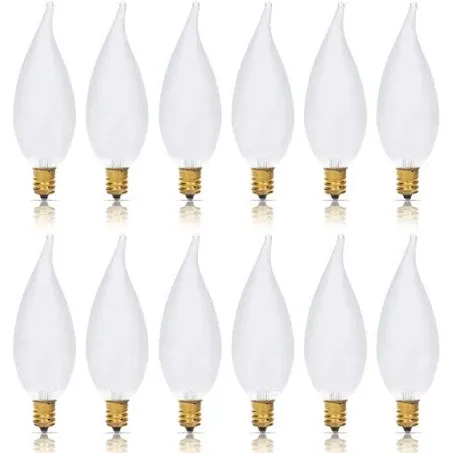 Simba Lighting Candelabra Flame Tip Frosted CA10 25W E12 Base (12 Pack) Decorative Incandescent Light Bulbs 120V for Chandeliers, Ceiling Fan Lights, Pendants, Wall Sconces, Dimmable, Warm White 2700K