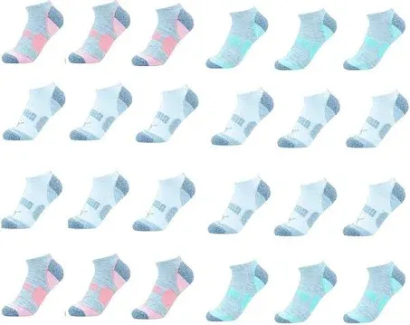 PUMA Ladies 8-pair No Show Athletic Socks for Women (Gray, Blue, Pink)