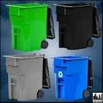 Set of 4 Trash & Recycling Cans With Lid & Wheels for WWE & AEW Wrestling Figures