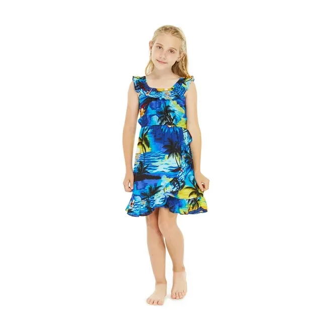 Girl Wrap Ruffle Dress in Blue Sunset Size