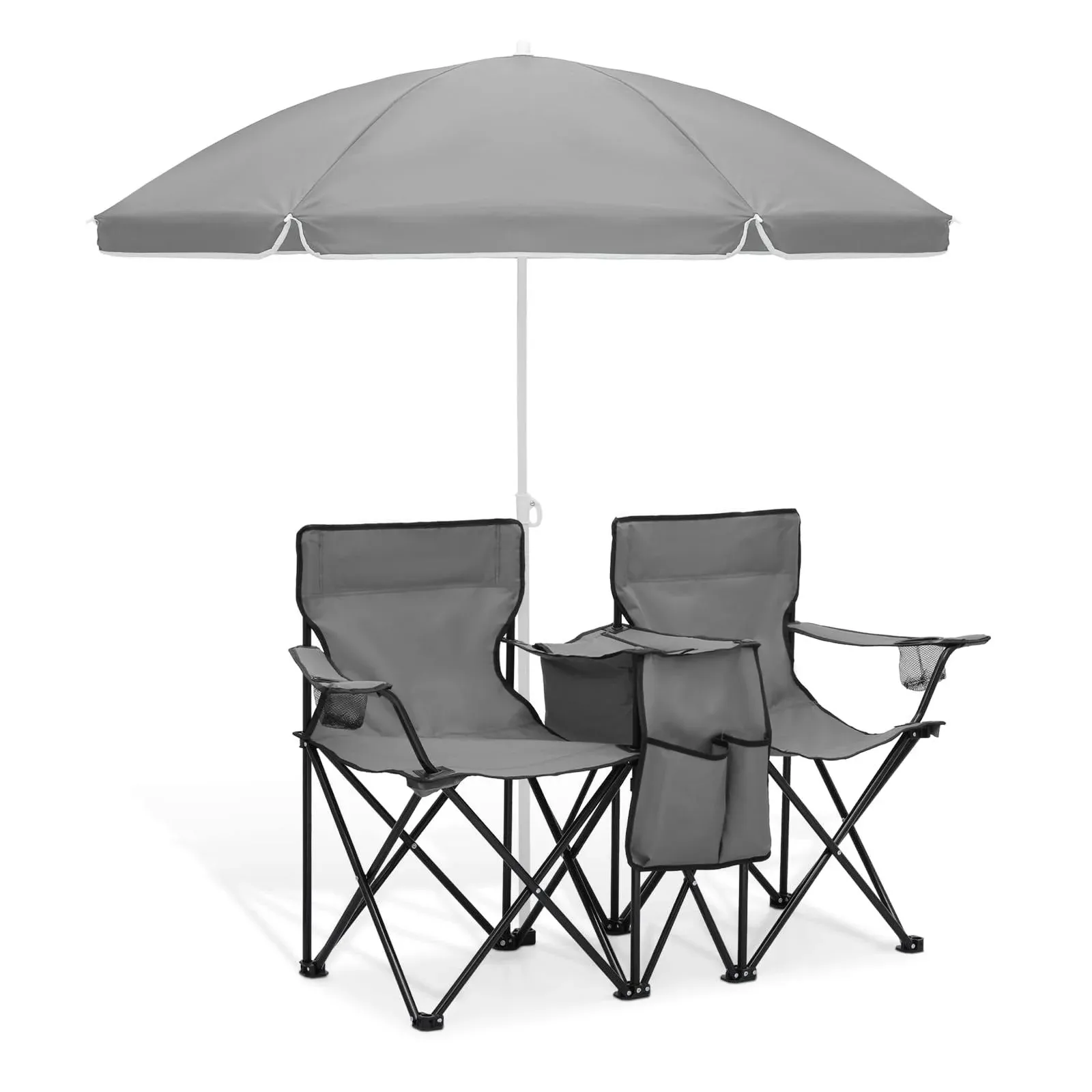 MoNiBloom Portable Double Folding Chair with Removable Umbrella Cooler Bag ...