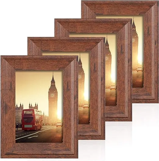 iRahmen 4 Pack 4x6 Picture Frame with High Definition Glass Rustic Photo Fram...