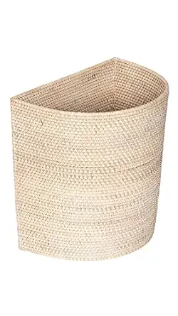 Kouboo Laguna Half-Moon Rattan Waste Basket, White Wash