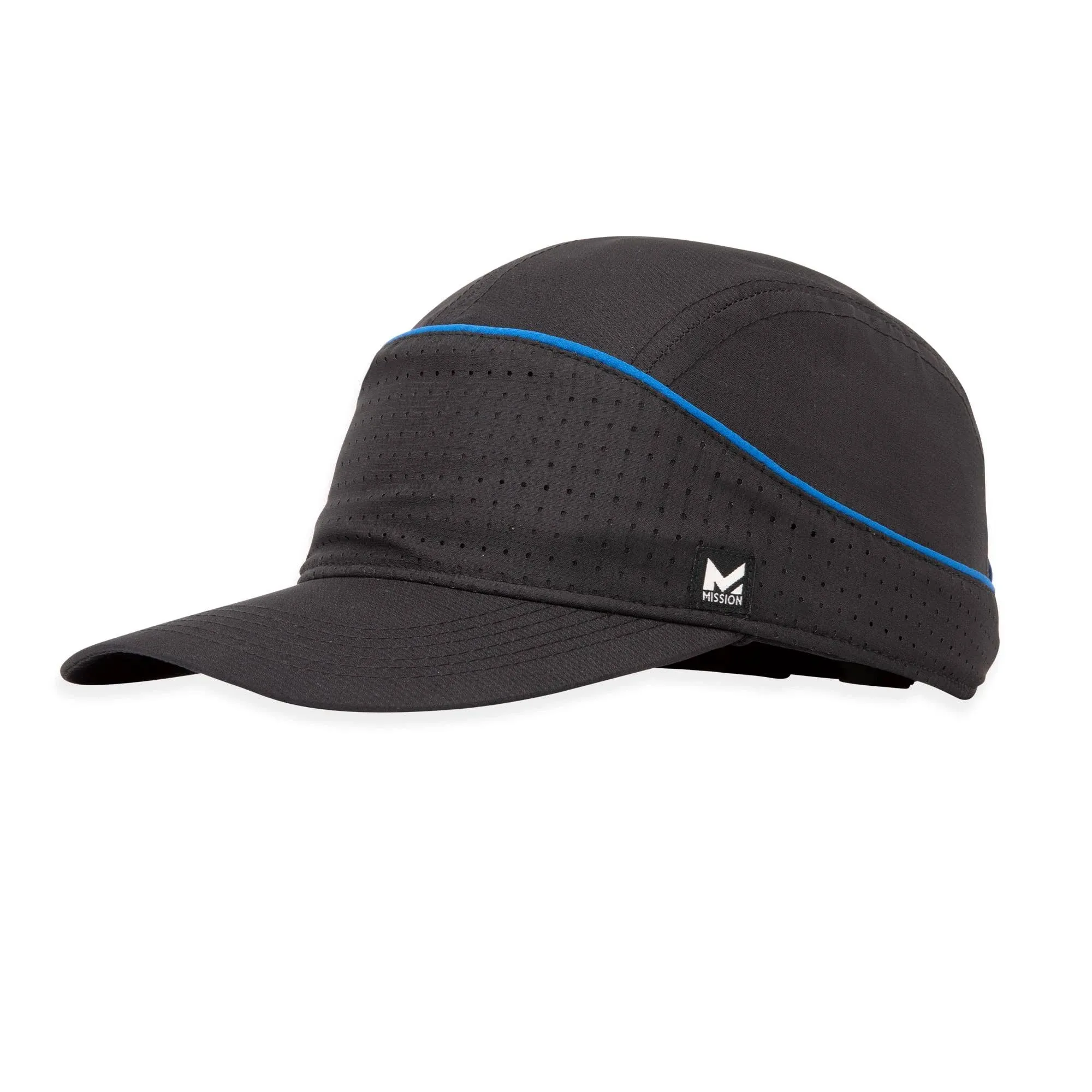 MISSION Cooling Racer Hat, Black/Mission Blue - Unisex Baseball Cap for Men & Women - Lightweight & Adjustable - Cools Up to 2 Hours - UPF 50 Sun Protection - Machine Washable