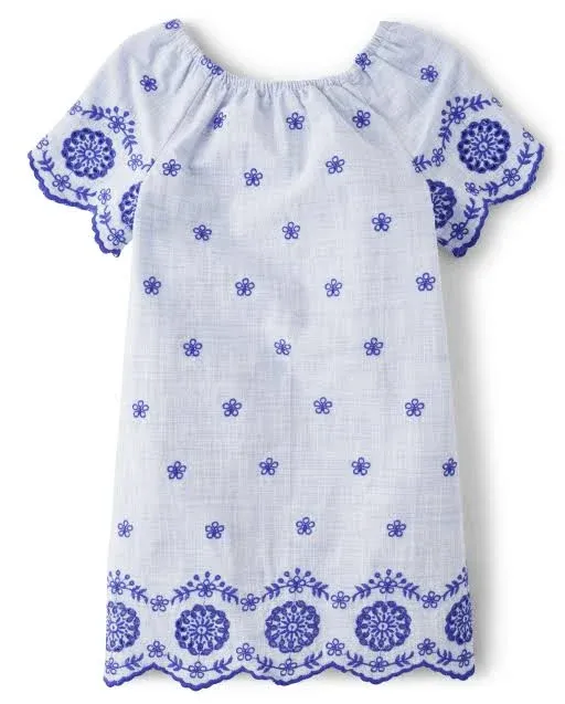 Girls Mommy And Me Eyelet Shift Dress - Bon Voyage - Blue