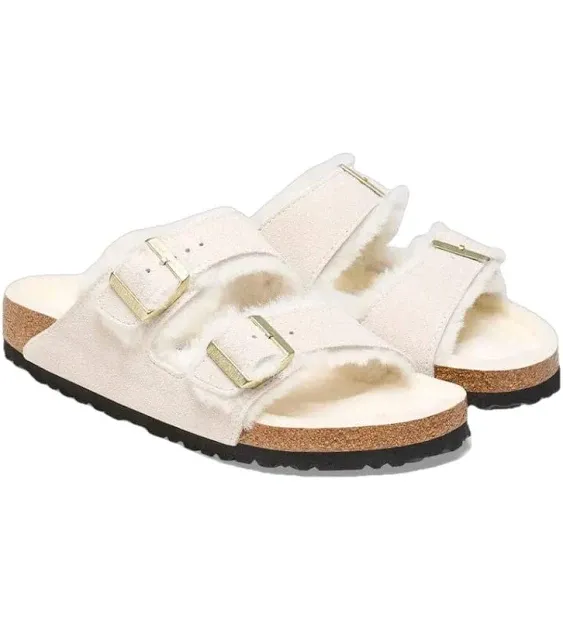 Shop Grey Womens BIRKENSTOCK Arizona Shearling Suede Footbed Sandals