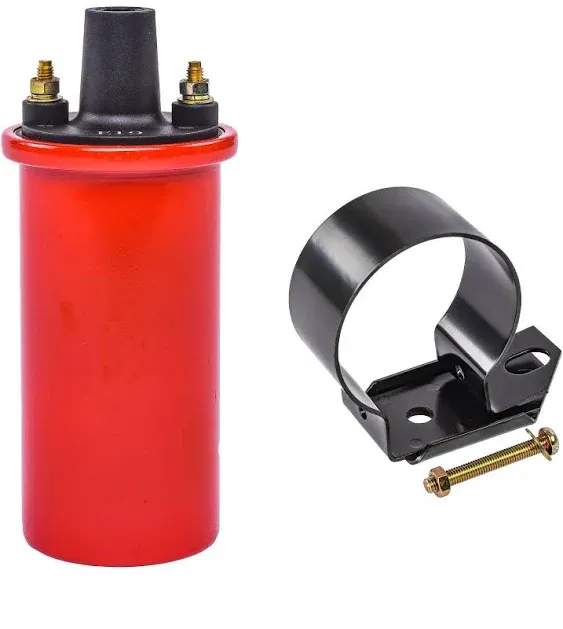 JEGS High Energy Ignition Coil | For Breaker Points/Non-CD Electronic Ignition Systems | Red | Oil Filled | Female Socket Connection | 45,000 Volt Output | 1.5 Ohms Primary Resistance