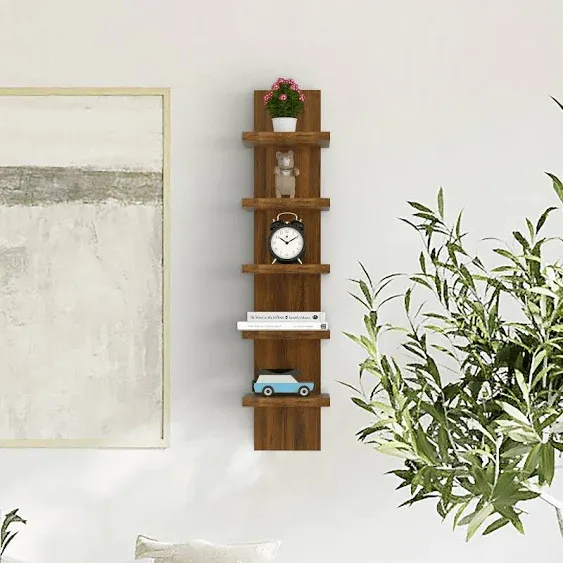 Homaterial 5 Tier Wall Shelves Brown, Vertical Column Shelf Floating Storage Home ...