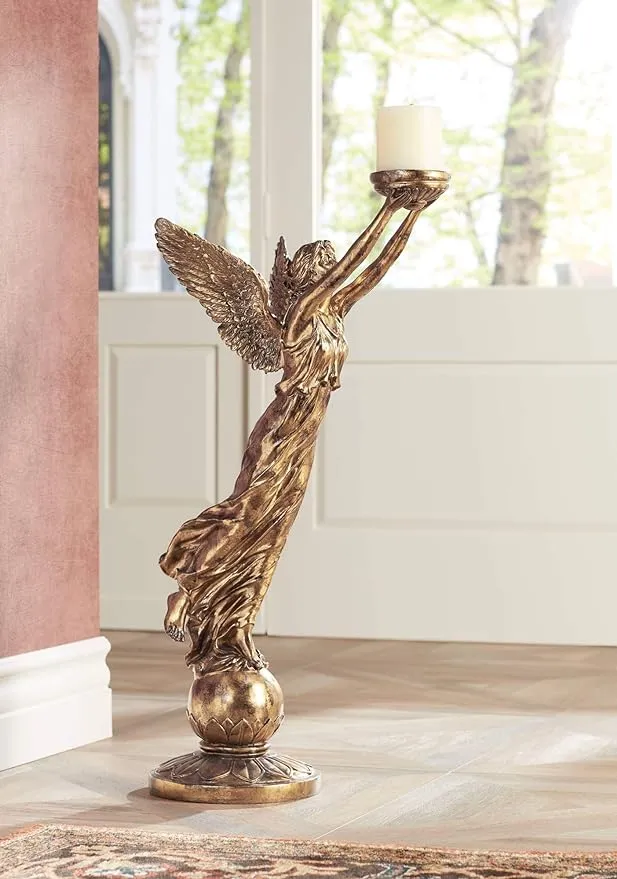 Golden Angel 38 1/2" High Statue Candle Holder