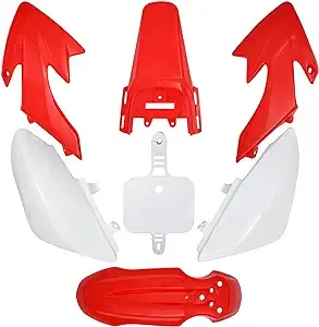 CRF50 Plastic Kit XR50 Plastic Fender Kit Red White Plastic Fairing Fender Kit - Motorcycle Fender Fairing Body Work Kit Compatible with Honda CRF 50 XR 50 SDG SSR 107 110 125 Pit Dirt Bike