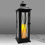 LumaBase Battery Operated Metal Lantern with LED Candle - Crisscross