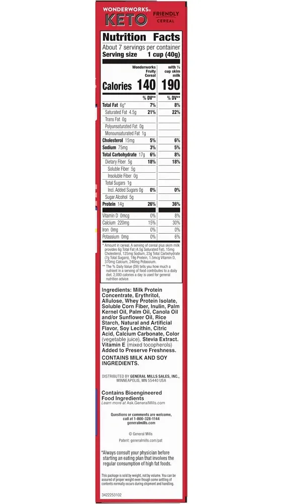 Fruity Wonderworks Keto Friendly Breakfast Cereal, Keto Friendly Snack, 1g sugar, 10.8 oz