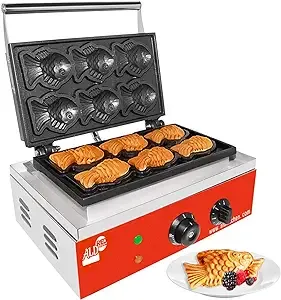 ALDKitchen Taiyaki Fish Waffle Maker | Fish-Shaped Waffle Maker | Stainless Steel | Nonstick | 110V (6 Small Fish)