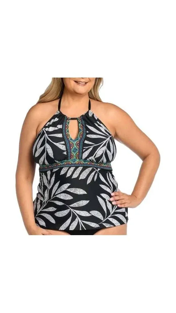 24th & Ocean Women's Strappy High Neck Tankini Swimsuit Top