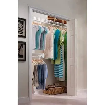 EZ Shelf 12 ft. Steel Closet Organizer Kit with 2-Expandable Shelf and Rod Units in White with End Bracket EZS-K-SCRW72-2-1