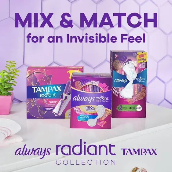 Tampax Radiant Tampons Regular Absorbency, Unscented 42 ct