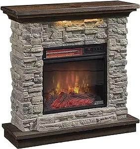 duraflame® Wall Mantel Electric Fireplace with Remote Control, Smoky Gray Stone