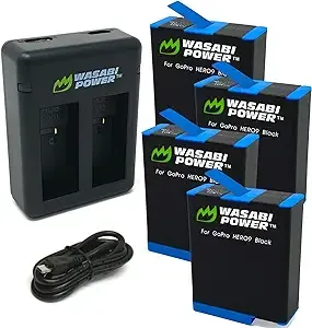 Wasabi Power Battery (4-Pack) and Dual Charger Compatible with GoPro HERO10 Black & GoPro HERO9 Black