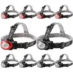 Lichamp Headlamp, 10 Pack 12 LED 3 Mode Portable Head Lamp Flashlight, Outdoor Lightweight Durable Headlight for Running, Camping, Reading, Fishing, Hunting, Walking, Jogging, Black + Red Color