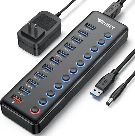 Powered USB Hub Wenter 11-Port USB Splitter Hub 10 Faster Data Transfer Ports...