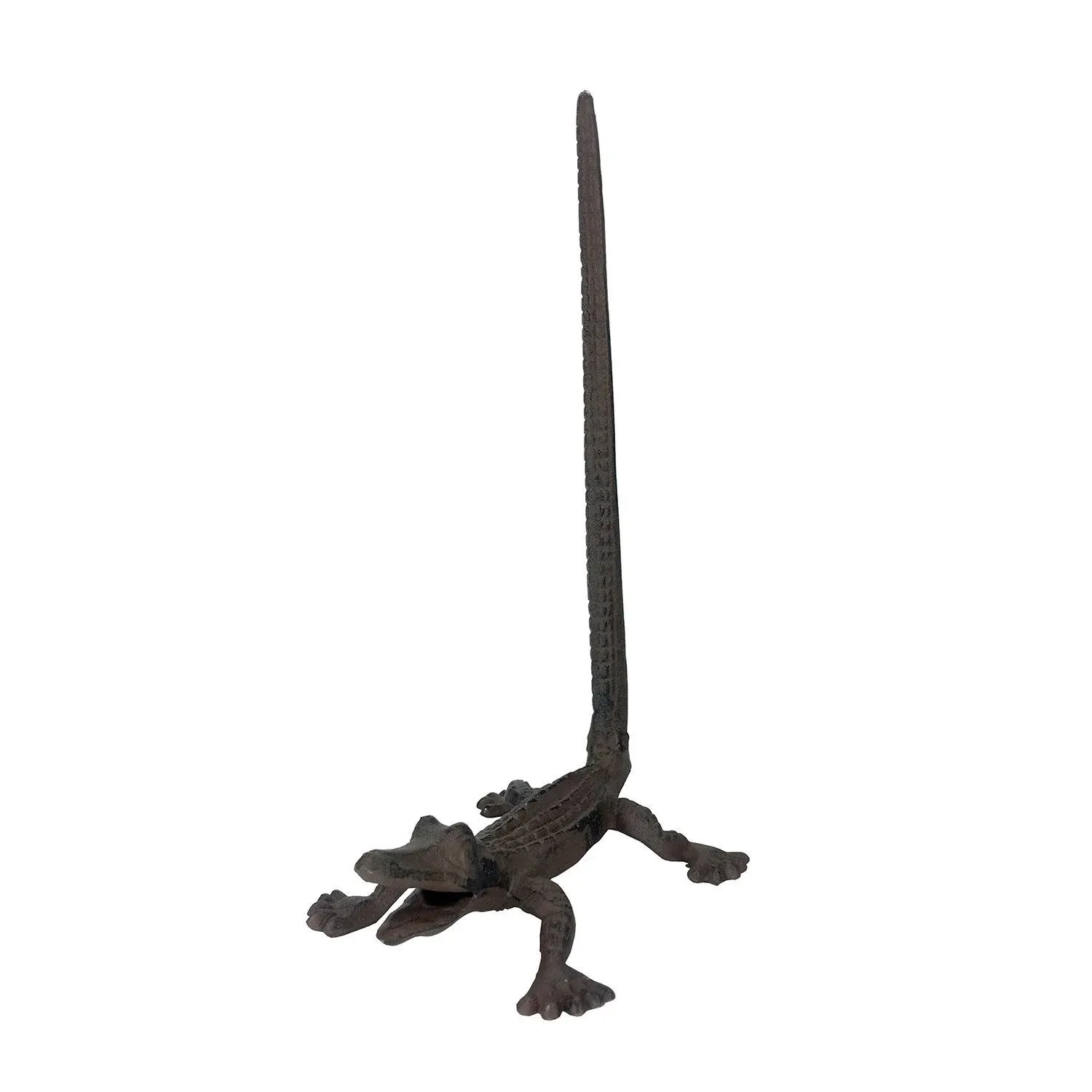 Alligator Cast Iron Animal Paper Towel Holder Bath Tissue Toilet Roll Jewelry Organizer Free-Standing Bronze Rustic Decor Crocodile 11-inch