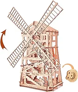 Windmill Mechanical Wooden Model Kit Wood Trick Mechanical 3D Puzzle Windmill