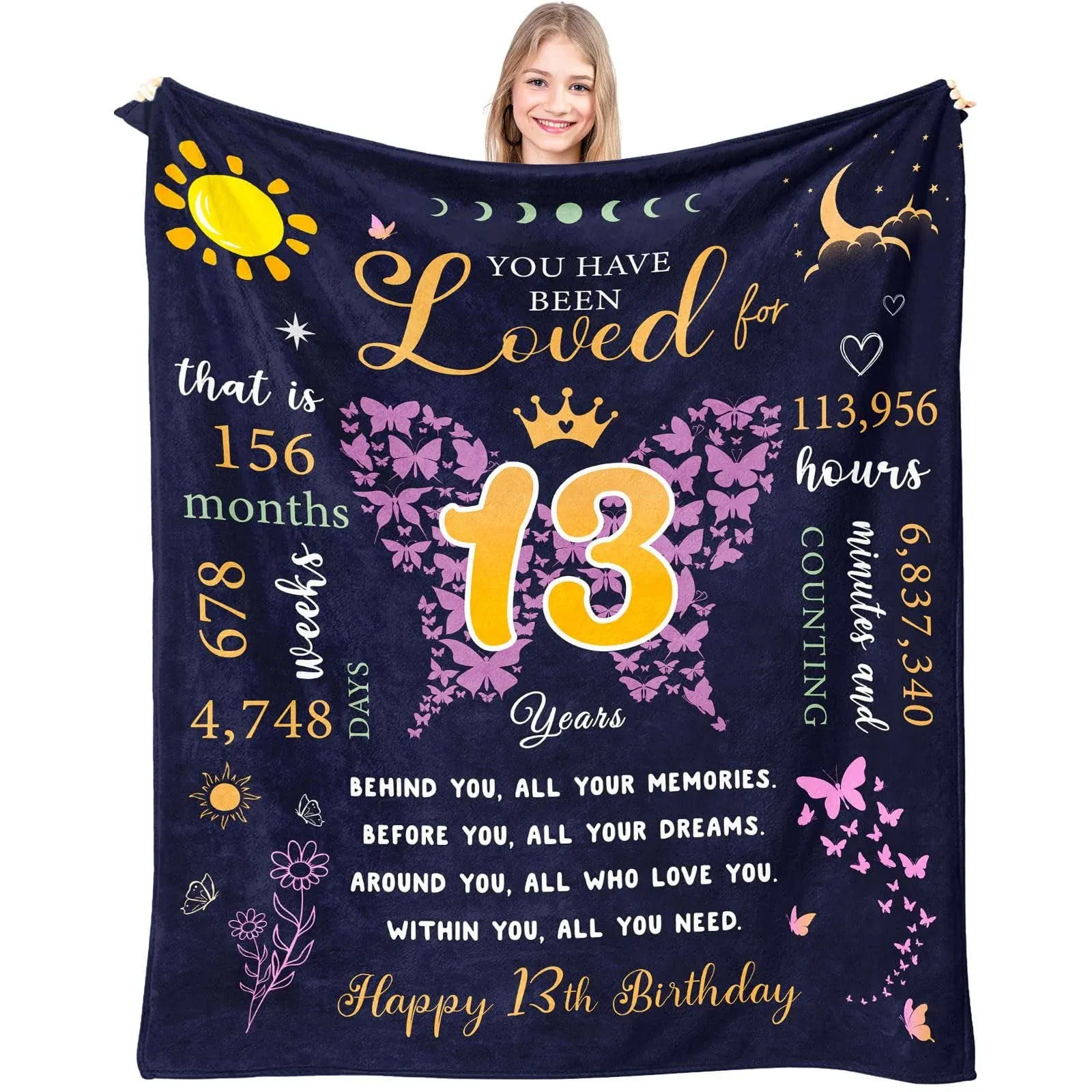 Happy 13th Birthday Gifts for Girls Throw Blanket 60&#034;X 50&#034; Birthday Gifts for...