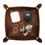 Leather Valet Tray Entryway Catchcall Tray Nightstand Organizer Storage for Wallets Watches Keys Holder Dish Bowl Coins Office Desk Accessory (Antique Brown-Oil Wax Leather).