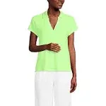 Lands' End Women's Linen Blend Johnny Collar Polo - Lime Jade