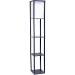 Simple Designs Floor Lamp Etagere Organizer Storage Shelf with Linen Shade, Black