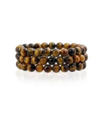 Set of 3 Stackable Tiger Eye Gemstone Bead Stretch Bracelet 8mm