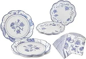 Kate Aspen Blue Willow Paper Plates Napkins, 16pcs 7 inch & 16pcs 9 inch Heavy Duty Disposable Party Plates, 30pcs 6.5 inch Durable Paper Napkins for Birthday, Baby Shower, Wedding Party