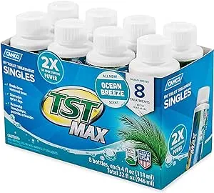 Camco TST MAX Ocean Scent Singles - Eliminates Odors and Aids in Breaking Down Holding Tank Waste - Includes (8) 4oz. Bottles (41610)