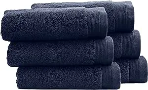 California Design Den Luxury 100% Cotton Hand Towels - Pack of 6, Extra Soft & Fluffy, Quick Dry & Highly Absorbent, Hotel Quality Towel Set for Gym, Salon, Spa & Home Care, Navy Blue - 16" x 28"