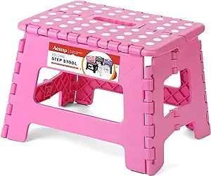 ACSTEP 9 Inch Folding Step Stool - The Lightweight Step Stool is Sturdy and Safe Enough. Opens Easy with One Flip. Great for Kitchen, Bathroom, Bedroom Pink